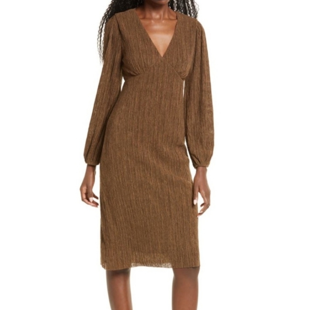 ALL IN FAVOR | $89 Plisse Empire Waist Midi Dress M/L
